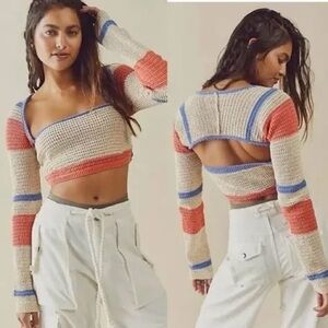 Free People Love Me Long-Sleeve Fauxchet Striped Top